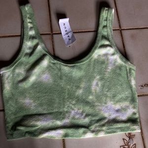 Green and white tie dye tank top